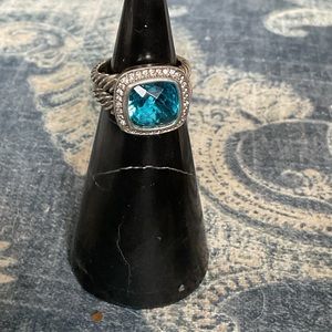 Authentic, hallmarked David Yurman Albion Collection blue topaz and diamond 11mm